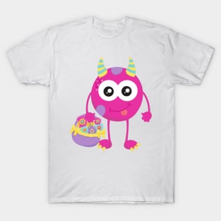 Spring Monster, Pink Monster, Horns, Flowers T-Shirt